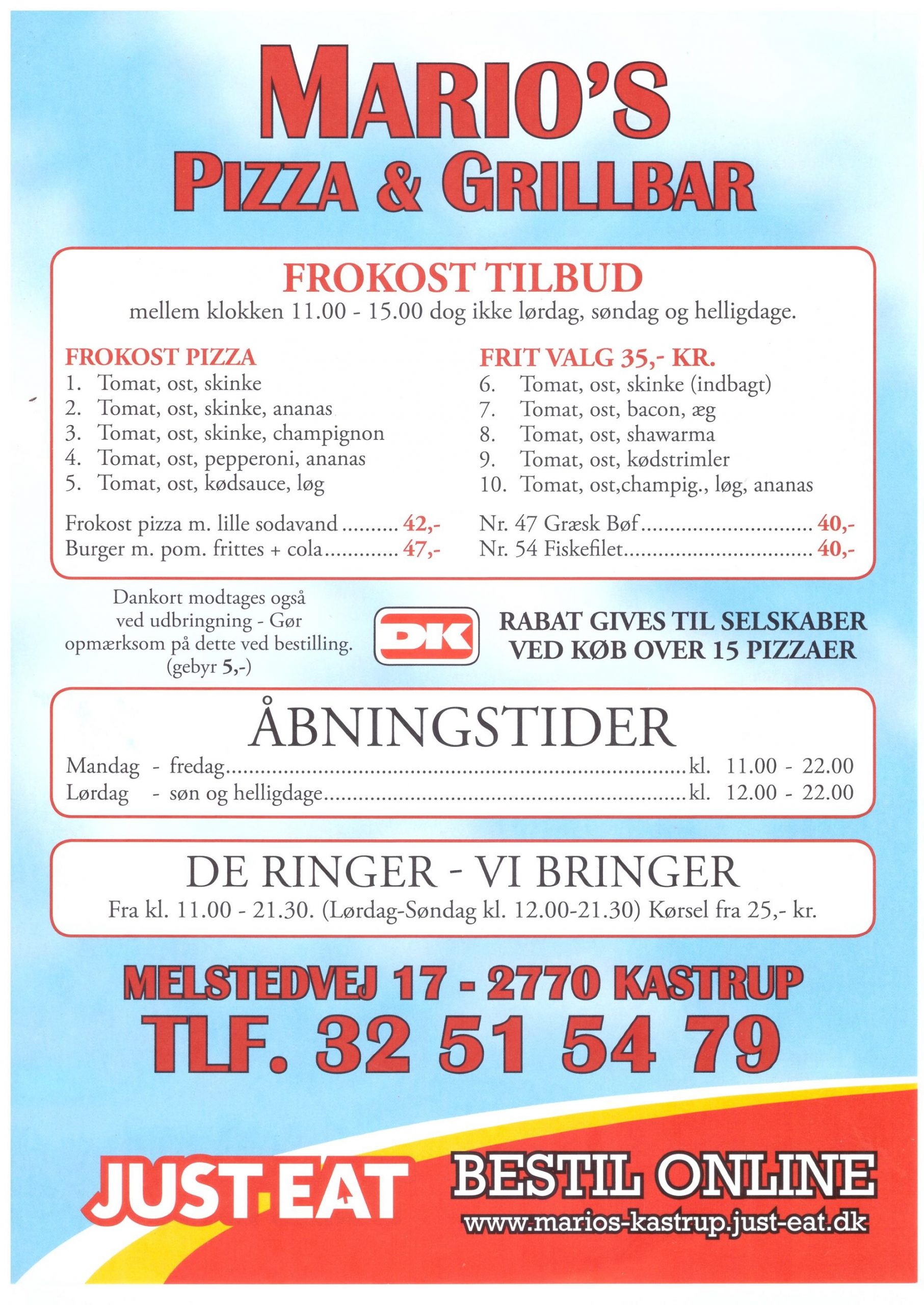 Mario´s Pizza & Grillbar – Melstedvej 17 – 2770 Kastrup